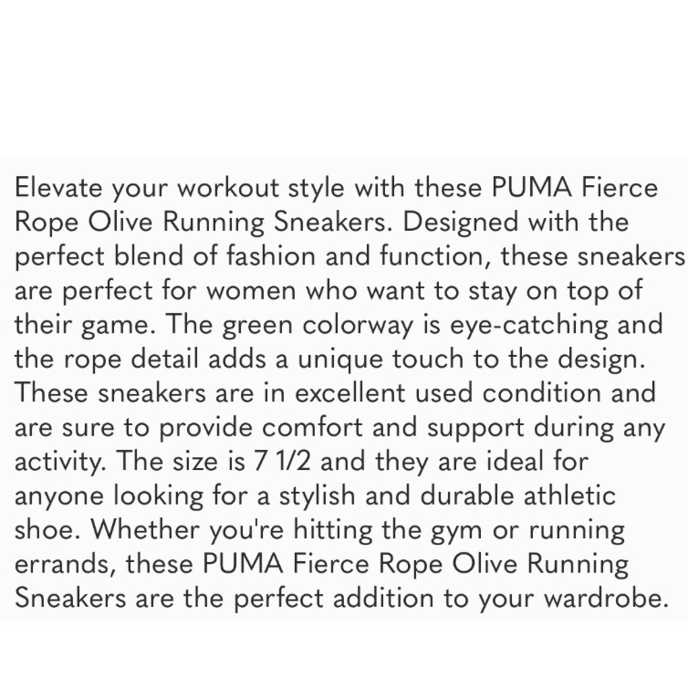 🌹🌹Puma Fierce Rope Olive Running Sneakers Size 7.5🌹🌹 - Picture 7 of 7